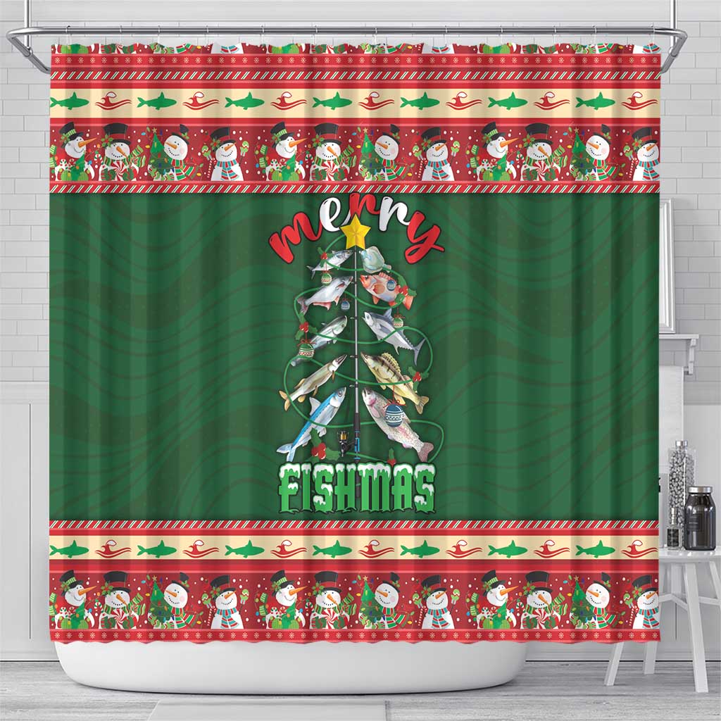 Fishing Christmas Shower Curtain Merry Fishmas - Wonder Print Shop