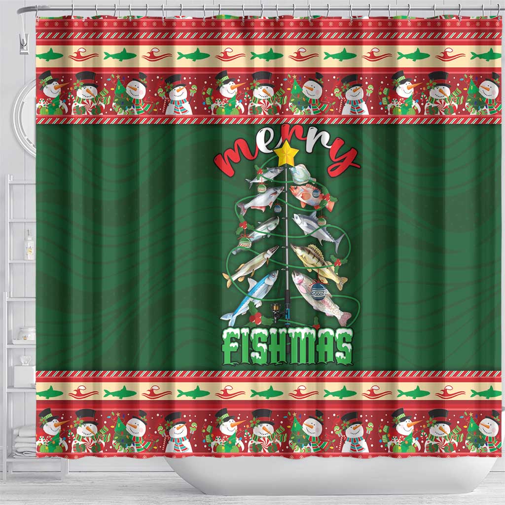 Fishing Christmas Shower Curtain Merry Fishmas - Wonder Print Shop