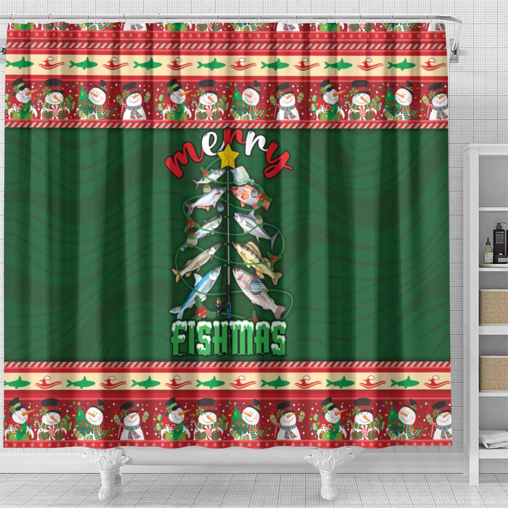 Fishing Christmas Shower Curtain Merry Fishmas - Wonder Print Shop