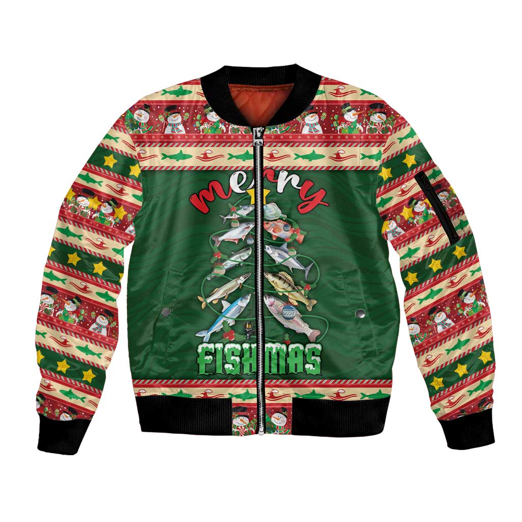 Fishing Christmas Sleeve Zip Bomber Jacket Merry Fishmas - Wonder Print Shop