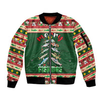 Fishing Christmas Sleeve Zip Bomber Jacket Merry Fishmas - Wonder Print Shop