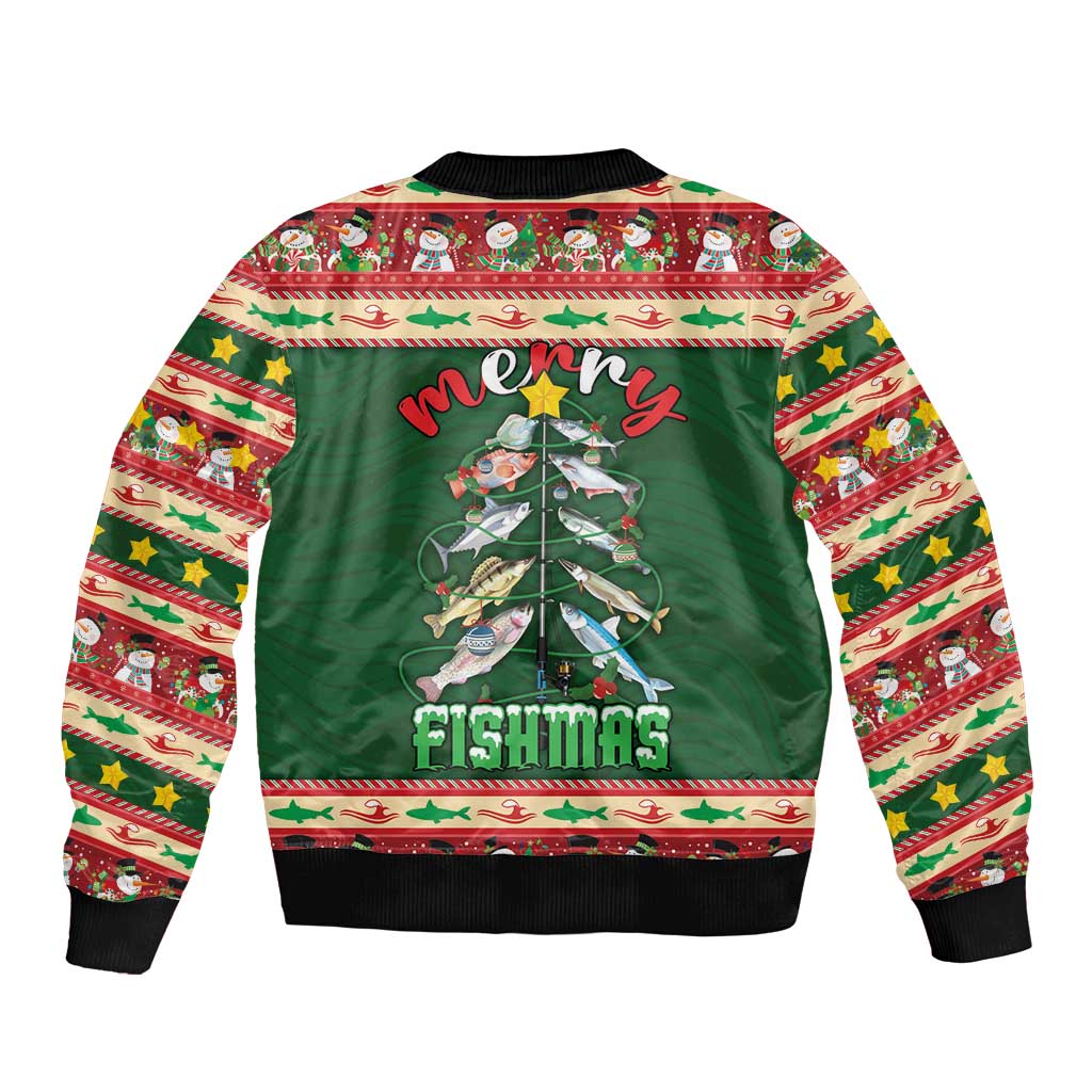 Fishing Christmas Sleeve Zip Bomber Jacket Merry Fishmas - Wonder Print Shop