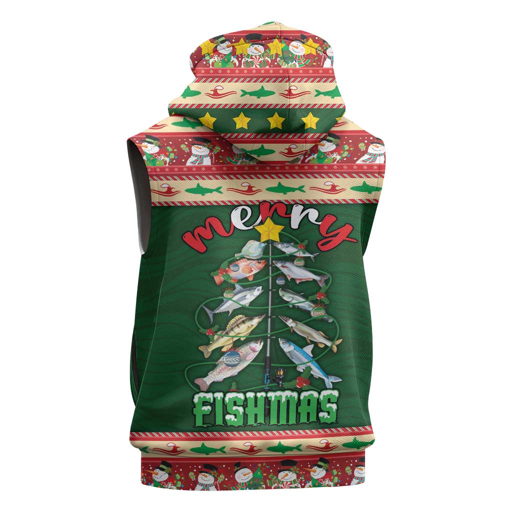 Fishing Christmas Sleeveless Hoodie Merry Fishmas - Wonder Print Shop