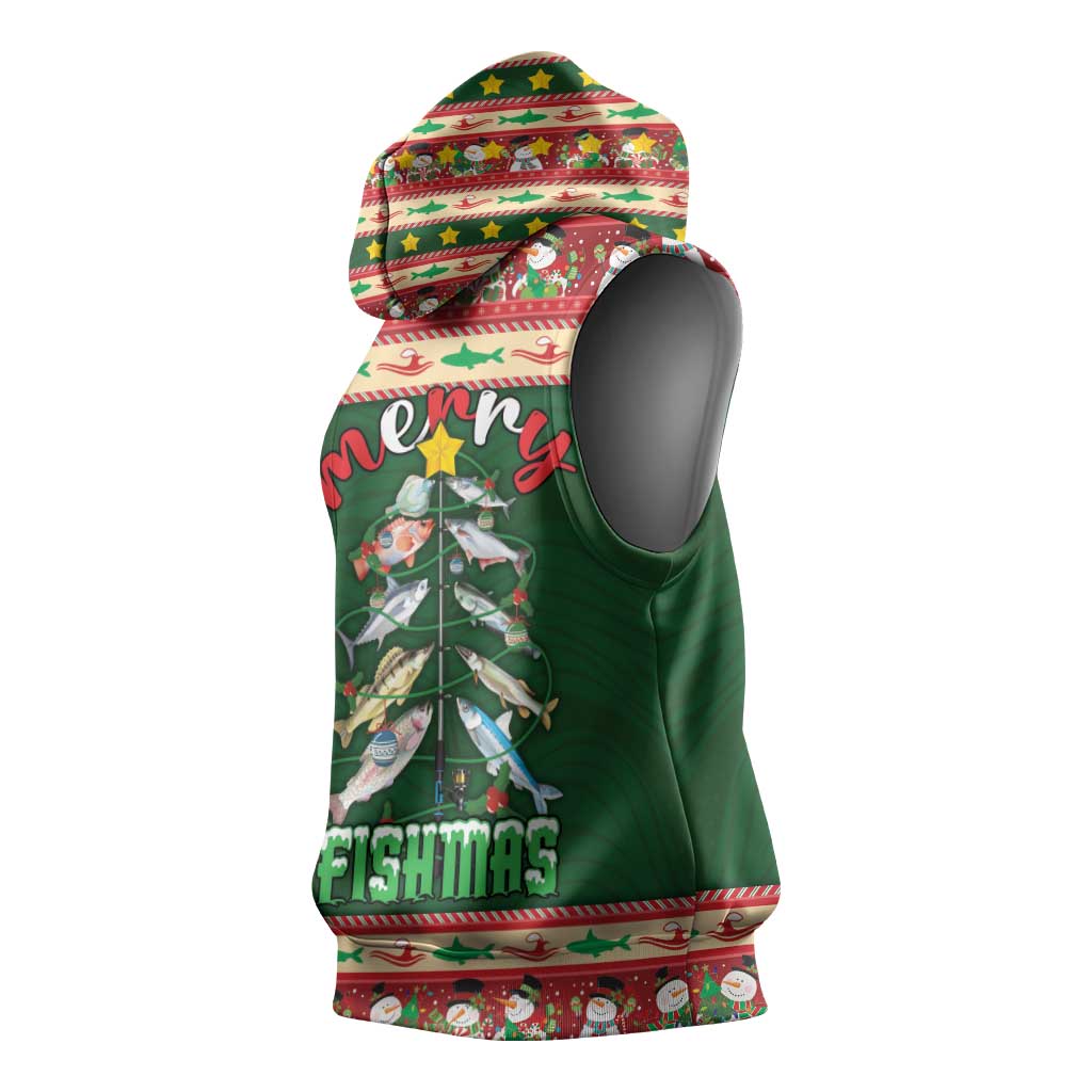 Fishing Christmas Sleeveless Hoodie Merry Fishmas - Wonder Print Shop