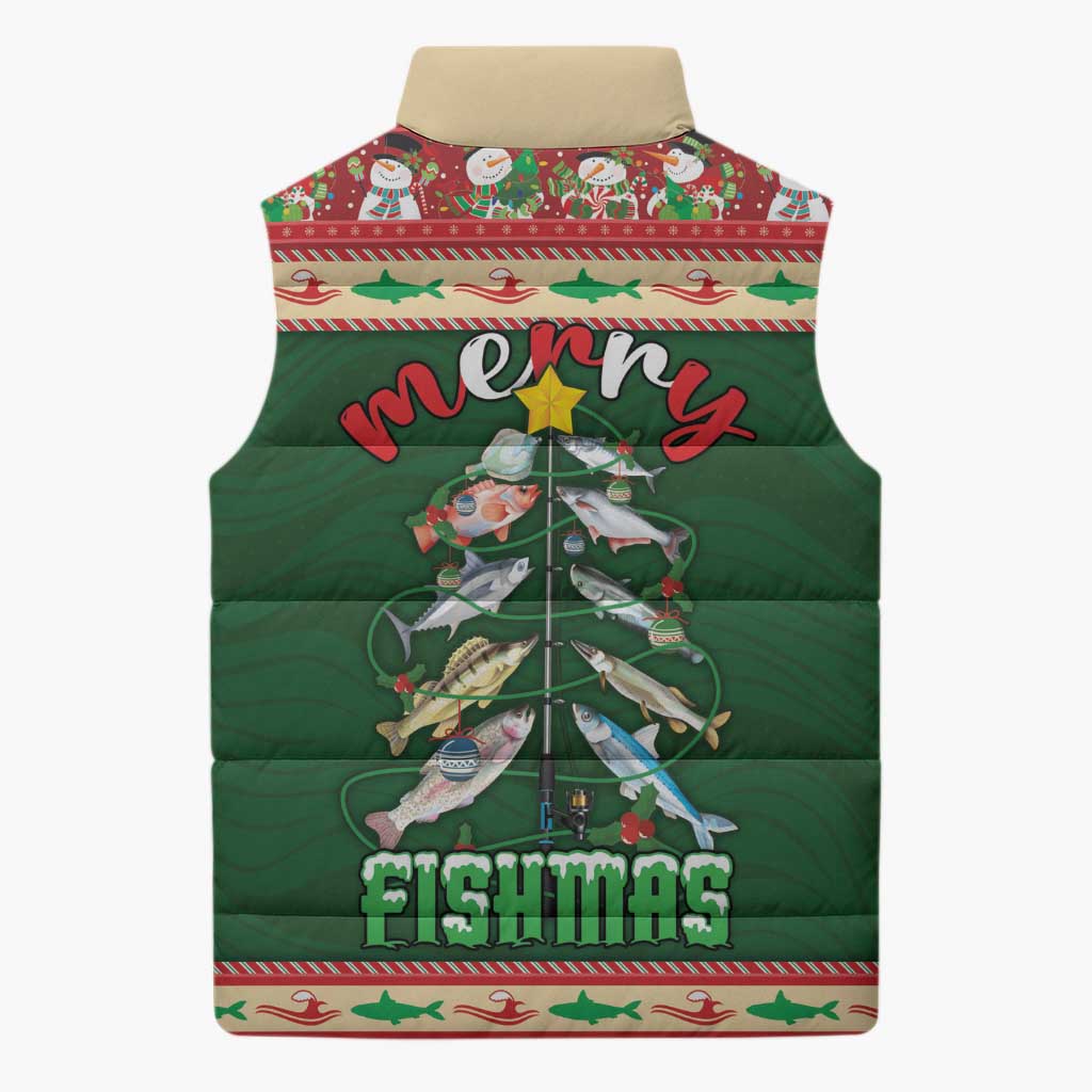 Fishing Christmas Sleeveless Puffer Jacket Merry Fishmas - Wonder Print Shop