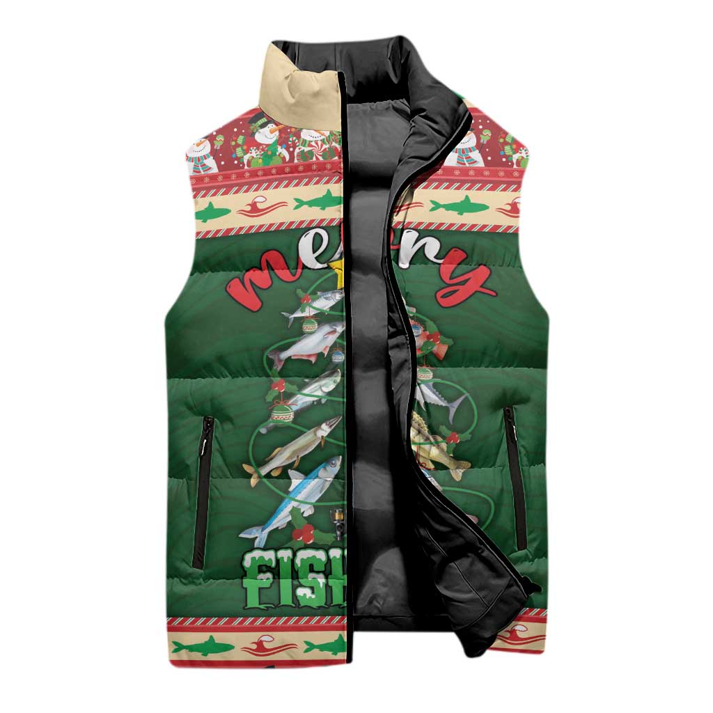 Fishing Christmas Sleeveless Puffer Jacket Merry Fishmas - Wonder Print Shop