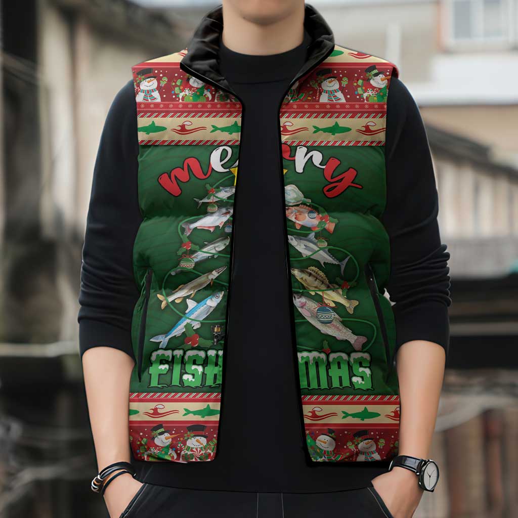 Fishing Christmas Sleeveless Puffer Jacket Merry Fishmas - Wonder Print Shop
