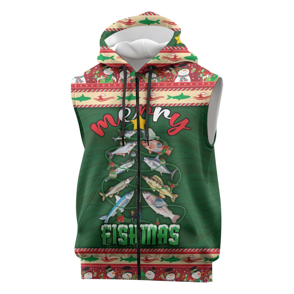 Fishing Christmas Sleeveless Zip Hoodie Merry Fishmas - Wonder Print Shop