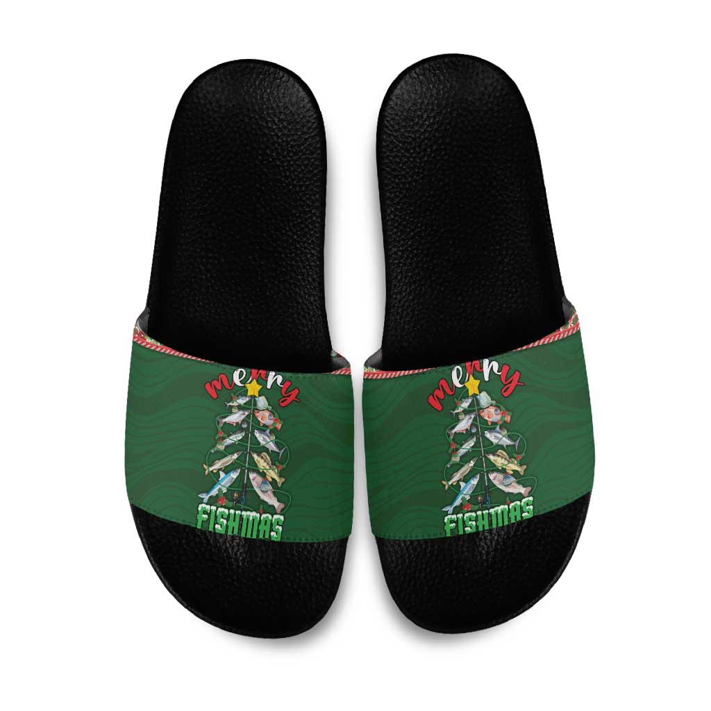 Fishing Christmas Slide Sandals Merry Fishmas - Wonder Print Shop
