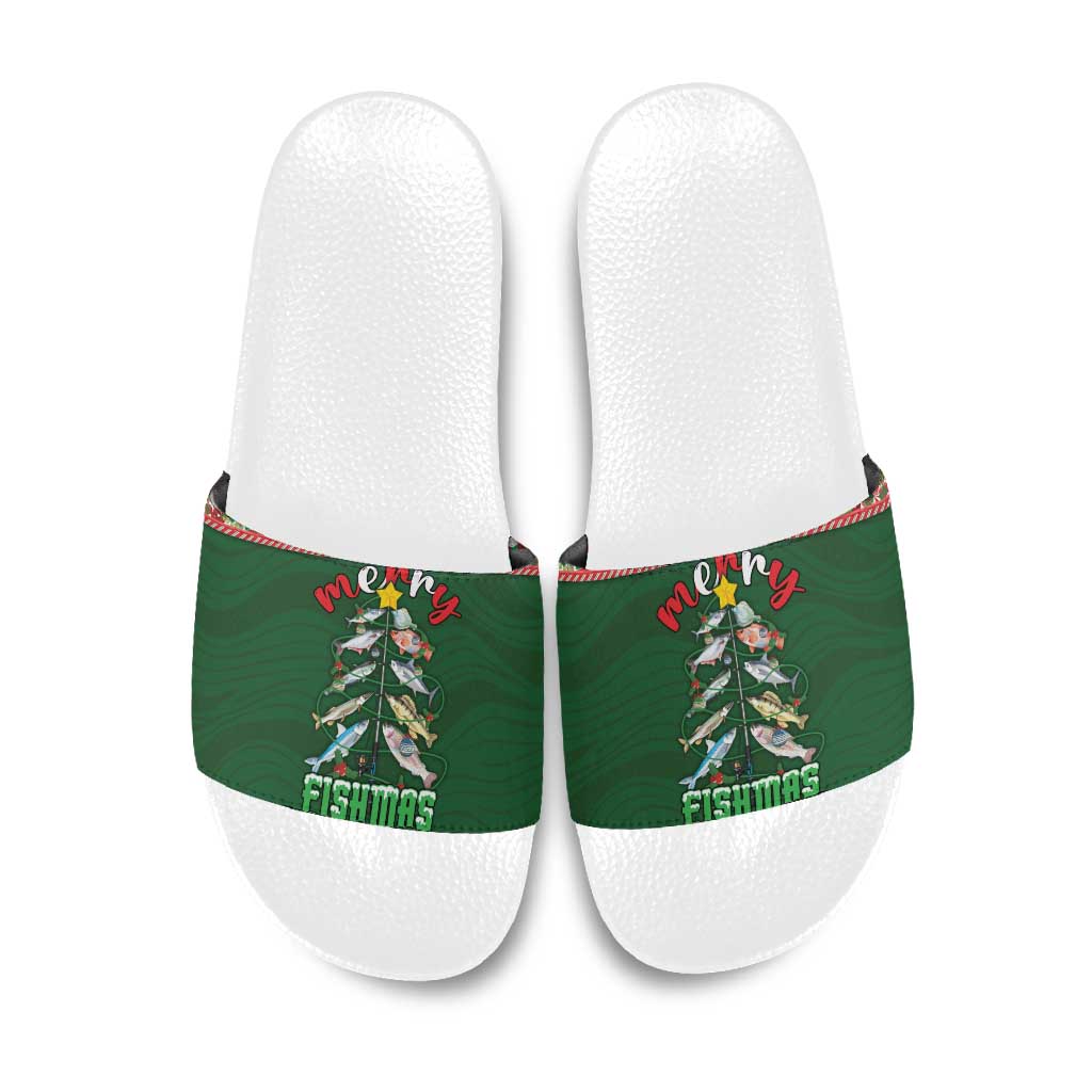 Fishing Christmas Slide Sandals Merry Fishmas - Wonder Print Shop