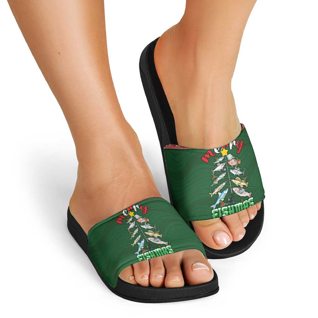 Fishing Christmas Slide Sandals Merry Fishmas - Wonder Print Shop