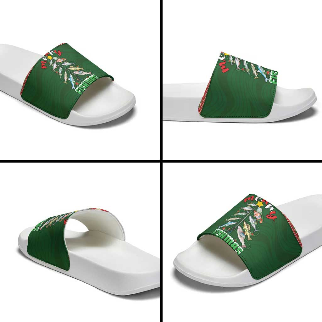 Fishing Christmas Slide Sandals Merry Fishmas - Wonder Print Shop