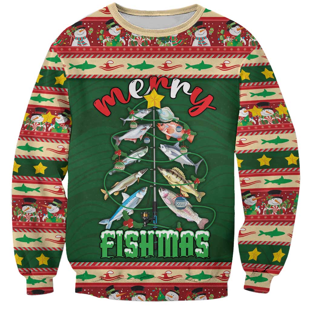 Fishing Christmas Sweatshirt Merry Fishmas - Wonder Print Shop
