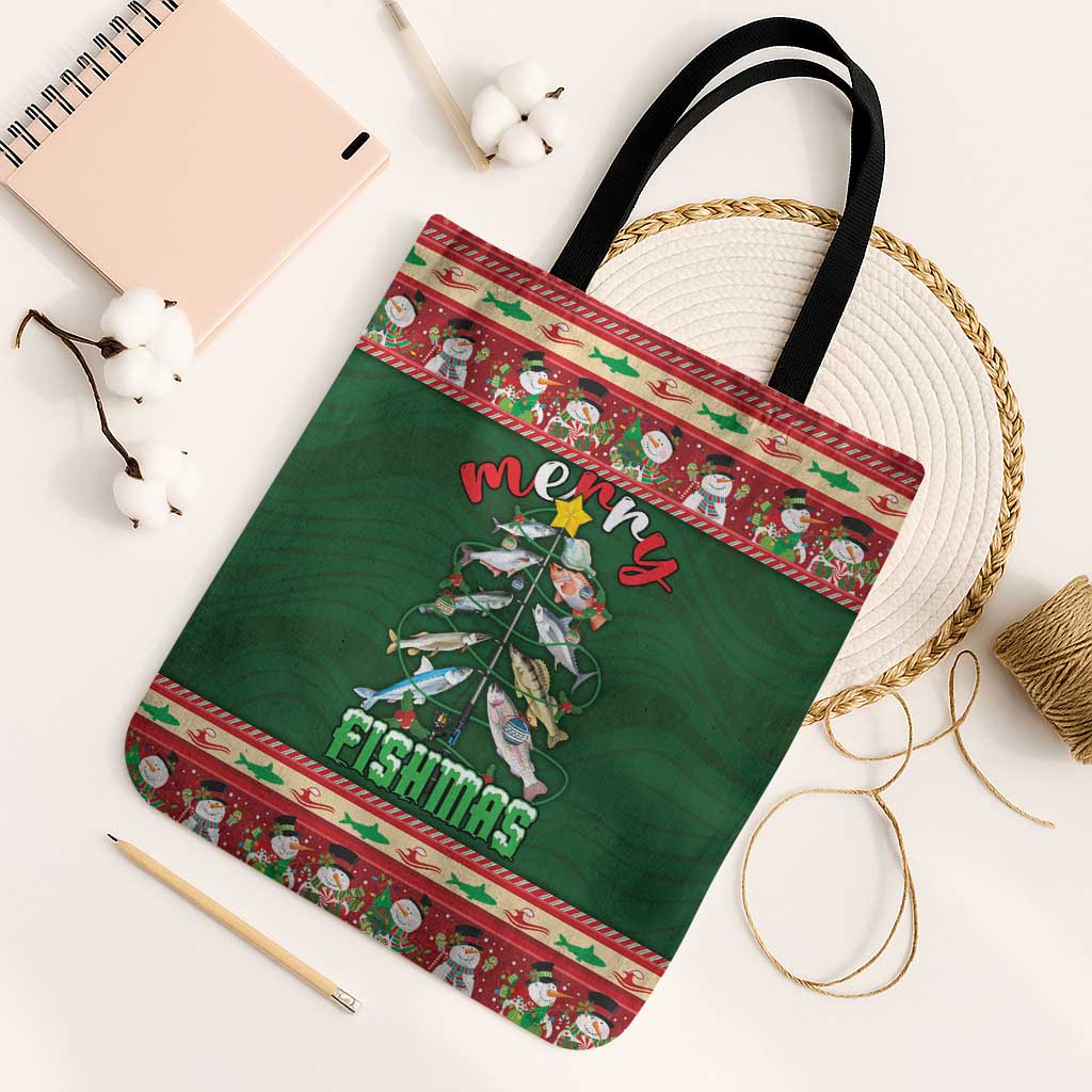 Fishing Christmas Tote Bag Merry Fishmas - Wonder Print Shop