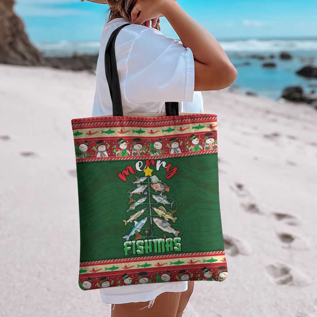Fishing Christmas Tote Bag Merry Fishmas - Wonder Print Shop