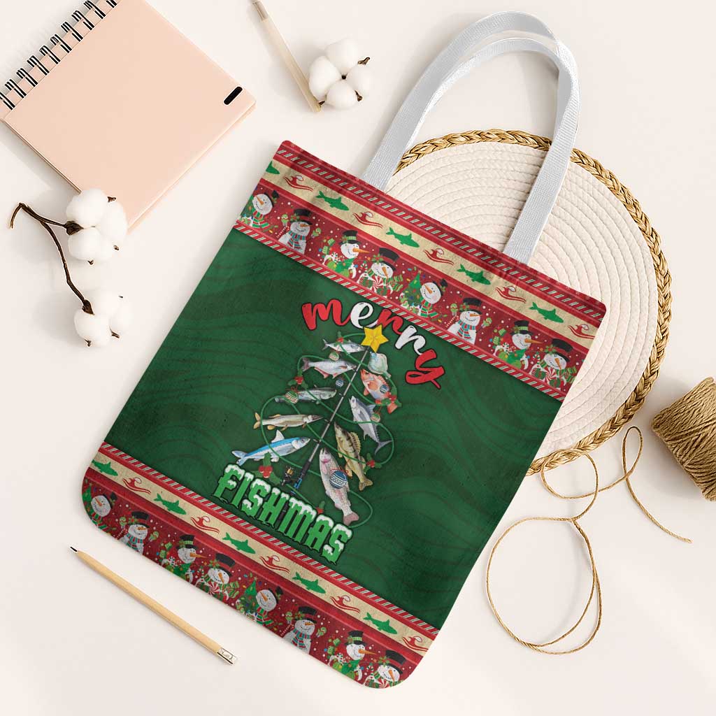 Fishing Christmas Tote Bag Merry Fishmas - Wonder Print Shop