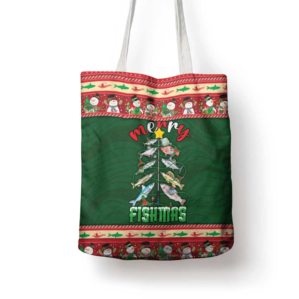 Fishing Christmas Tote Bag Merry Fishmas - Wonder Print Shop