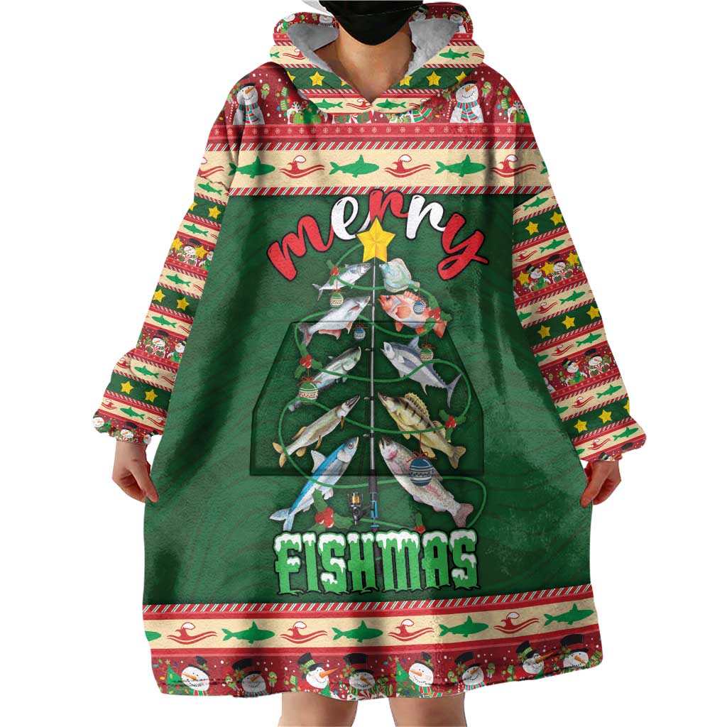 Fishing Christmas Wearable Blanket Hoodie Merry Fishmas - Wonder Print Shop