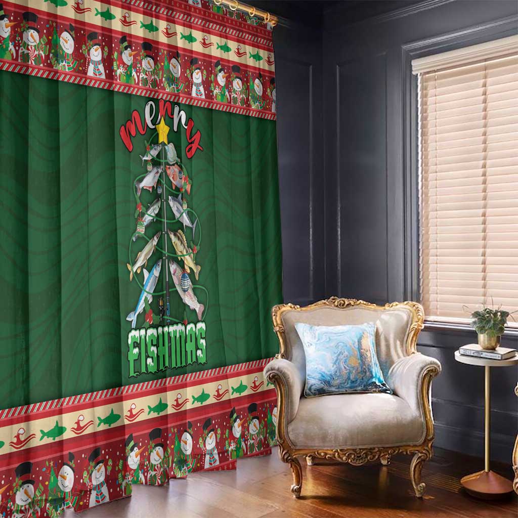 Fishing Christmas Window Curtain Merry Fishmas - Wonder Print Shop