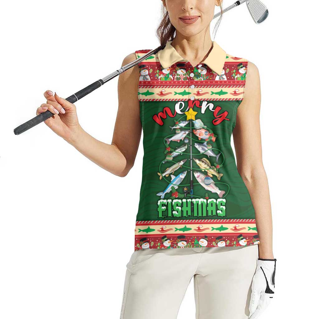 Fishing Christmas Women Sleeveless Polo Shirt Merry Fishmas - Wonder Print Shop