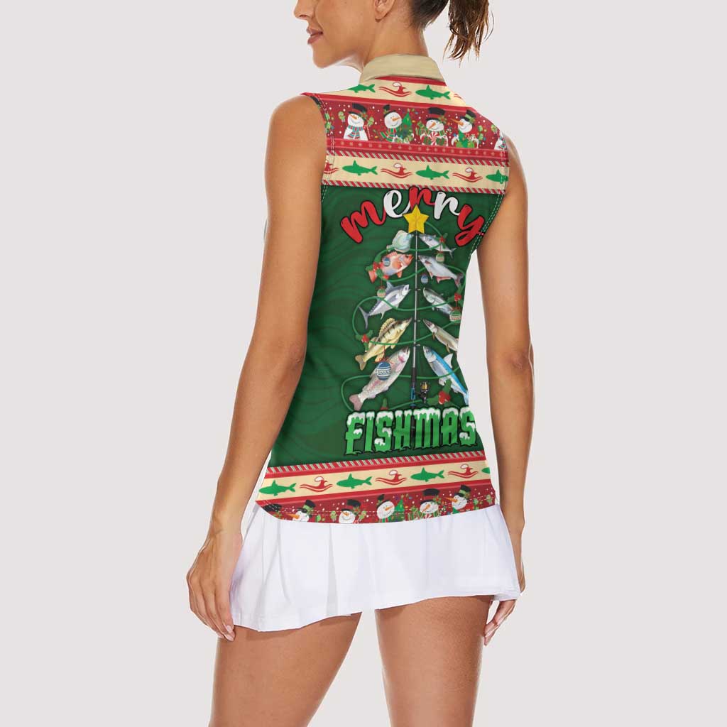 Fishing Christmas Women Sleeveless Polo Shirt Merry Fishmas - Wonder Print Shop