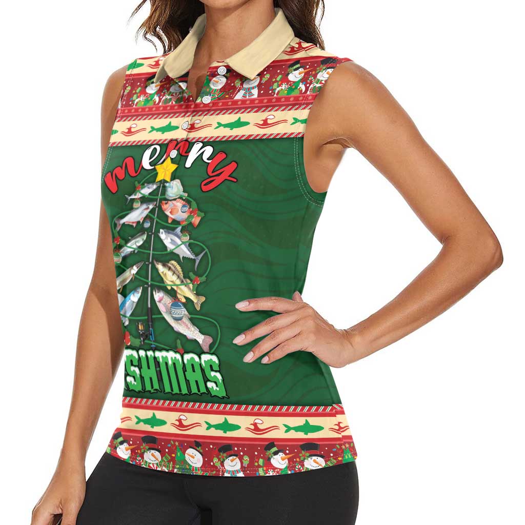 Fishing Christmas Women Sleeveless Polo Shirt Merry Fishmas - Wonder Print Shop