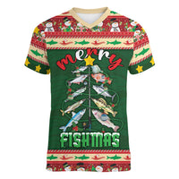 Fishing Christmas Women V-Neck T-Shirt Merry Fishmas - Wonder Print Shop