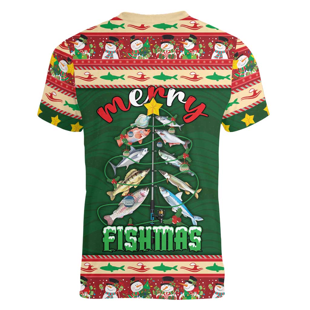 Fishing Christmas Women V-Neck T-Shirt Merry Fishmas - Wonder Print Shop