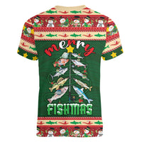 Fishing Christmas Women V-Neck T-Shirt Merry Fishmas - Wonder Print Shop