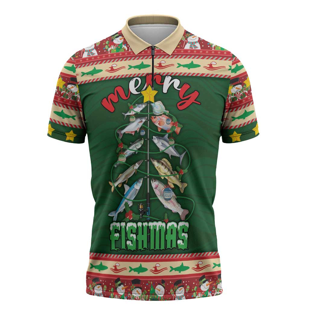 Fishing Christmas Zipper Polo Shirt Merry Fishmas - Wonder Print Shop