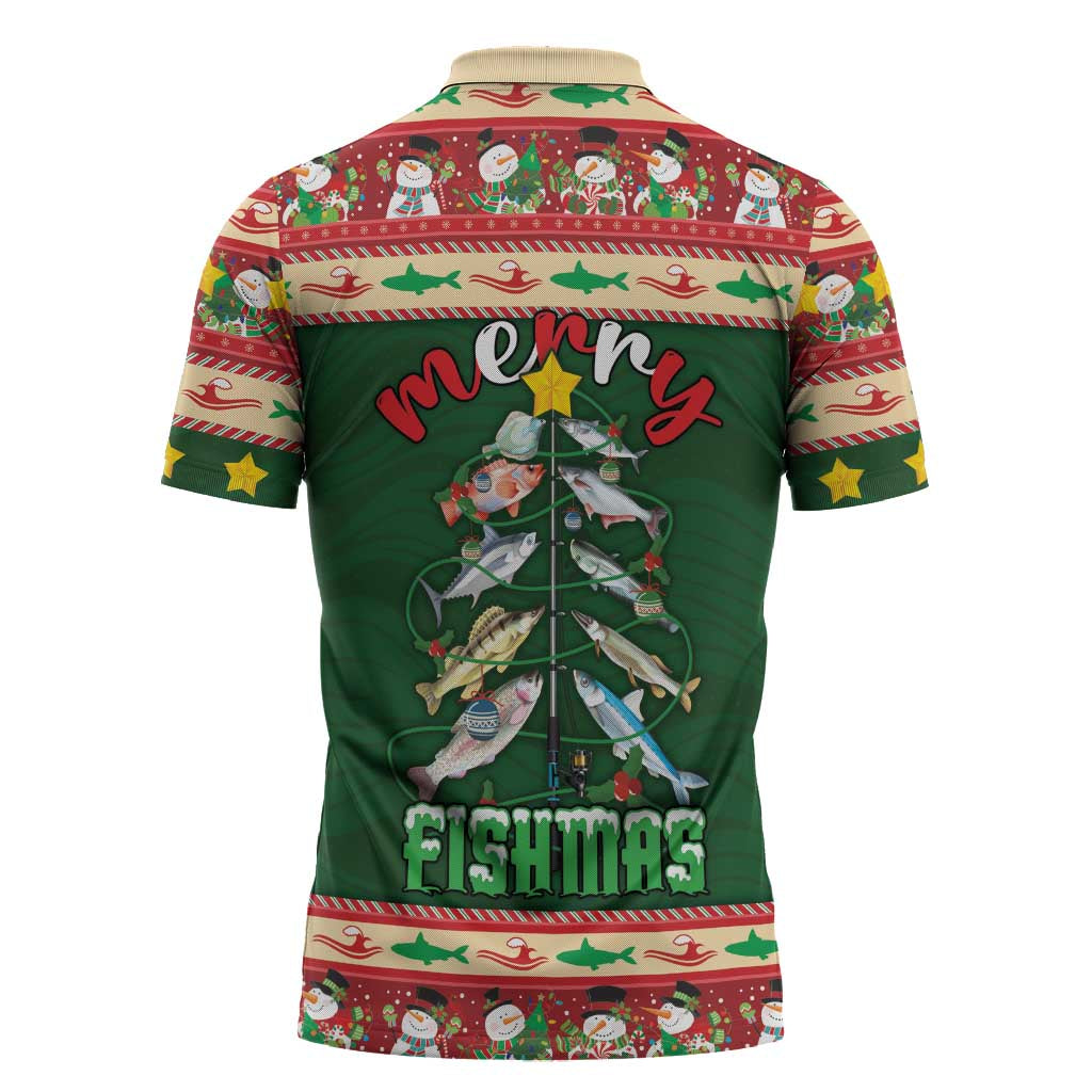 Fishing Christmas Zipper Polo Shirt Merry Fishmas - Wonder Print Shop