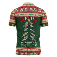 Fishing Christmas Zipper Polo Shirt Merry Fishmas - Wonder Print Shop