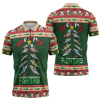 Fishing Christmas Zipper Polo Shirt Merry Fishmas - Wonder Print Shop