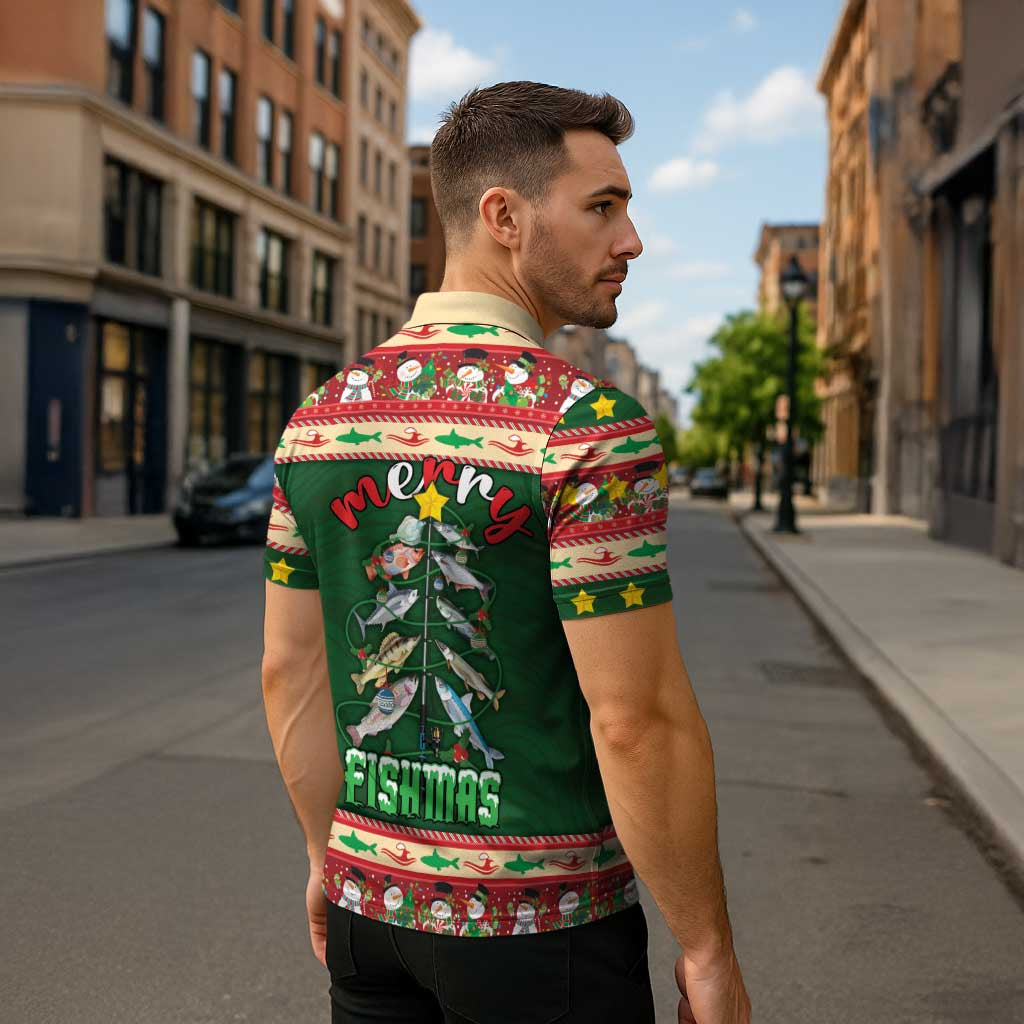 Fishing Christmas Zipper Polo Shirt Merry Fishmas - Wonder Print Shop