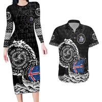Personalized Viking Iceland Couples Matching Long Sleeve Bodycon Dress and Hawaiian Shirt Icelander Viking Ship
