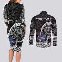 Personalized Viking Iceland Couples Matching Long Sleeve Bodycon Dress and Long Sleeve Button Shirt Icelander Viking Ship