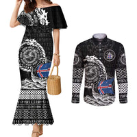 Personalized Viking Iceland Couples Matching Mermaid Dress and Long Sleeve Button Shirt Icelander Viking Ship