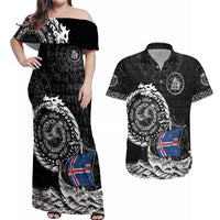 Personalized Viking Iceland Couples Matching Off Shoulder Maxi Dress and Hawaiian Shirt Icelander Viking Ship