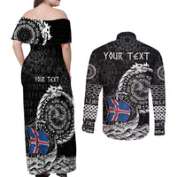 Personalized Viking Iceland Couples Matching Off Shoulder Maxi Dress and Long Sleeve Button Shirt Icelander Viking Ship