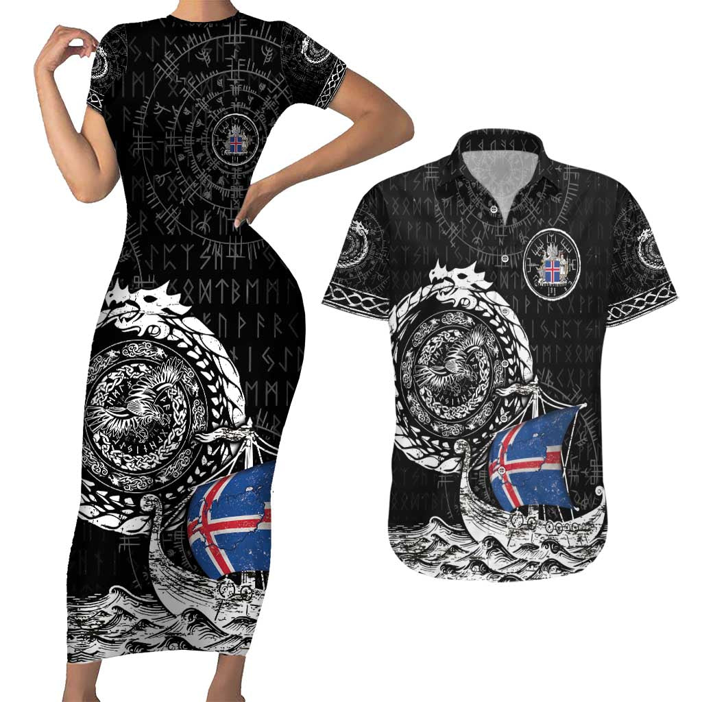 Personalized Viking Iceland Couples Matching Short Sleeve Bodycon Dress and Hawaiian Shirt Icelander Viking Ship