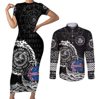 Personalized Viking Iceland Couples Matching Short Sleeve Bodycon Dress and Long Sleeve Button Shirt Icelander Viking Ship