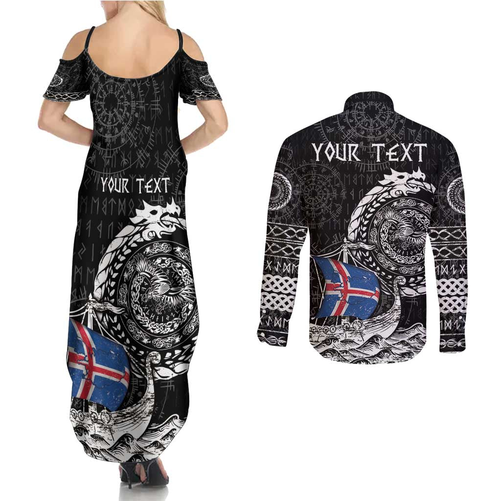 Personalized Viking Iceland Couples Matching Summer Maxi Dress and Long Sleeve Button Shirt Icelander Viking Ship