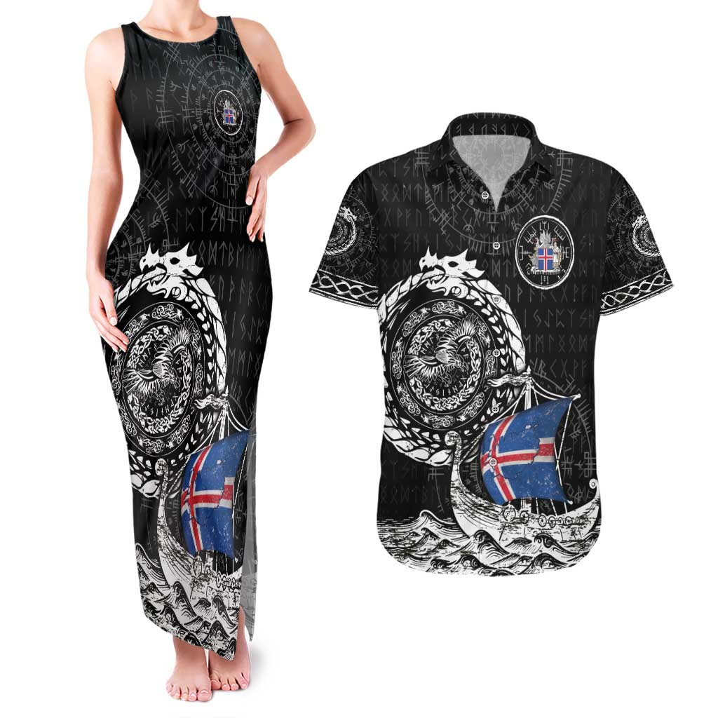 Personalized Viking Iceland Couples Matching Tank Maxi Dress and Hawaiian Shirt Icelander Viking Ship