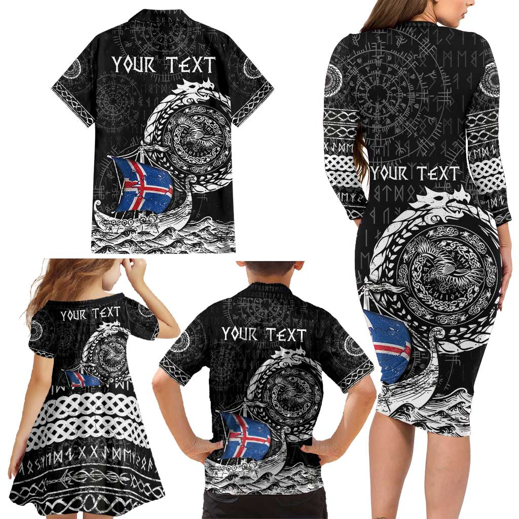 Personalized Viking Iceland Family Matching Long Sleeve Bodycon Dress and Hawaiian Shirt Icelander Viking Ship