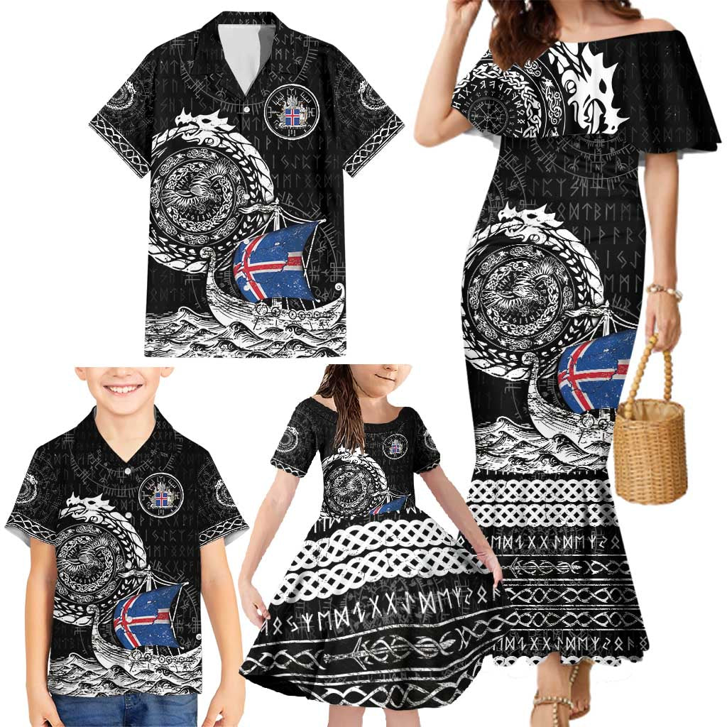 Personalized Viking Iceland Family Matching Mermaid Dress and Hawaiian Shirt Icelander Viking Ship