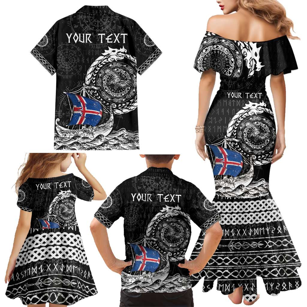 Personalized Viking Iceland Family Matching Mermaid Dress and Hawaiian Shirt Icelander Viking Ship