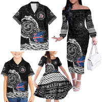 Personalized Viking Iceland Family Matching Off The Shoulder Long Sleeve Dress and Hawaiian Shirt Icelander Viking Ship