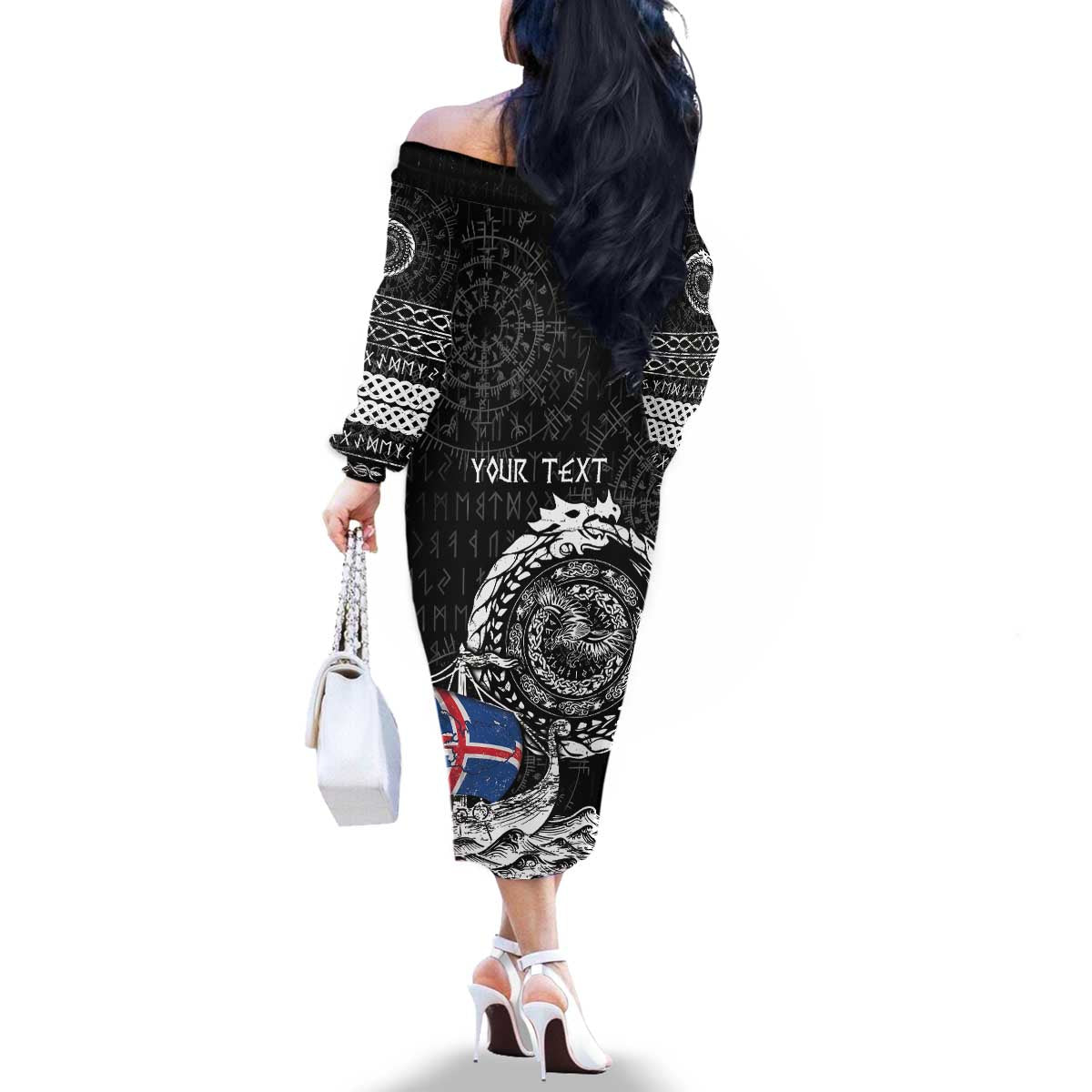 Personalized Viking Iceland Family Matching Off The Shoulder Long Sleeve Dress and Hawaiian Shirt Icelander Viking Ship