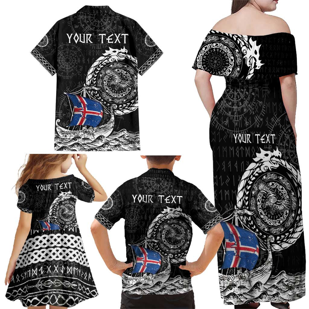 Personalized Viking Iceland Family Matching Off Shoulder Maxi Dress and Hawaiian Shirt Icelander Viking Ship