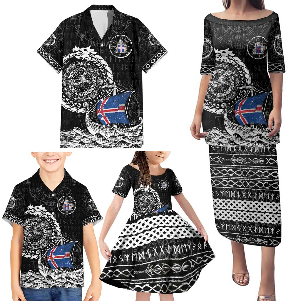 Personalized Viking Iceland Family Matching Puletasi and Hawaiian Shirt Icelander Viking Ship